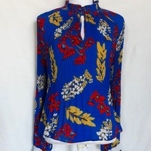 Belle Vere Women's Size M L Pleated Blouse Top Floral Print Knit Cuffs